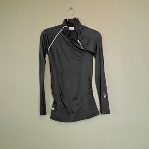 Athleta Finish Fast Asymmetrical Reflective Black Long Sleeve Half Zip Top S